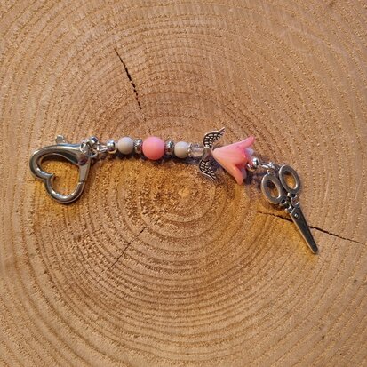 Scissor Fob with Lucky Angel - TAUPE/PINK