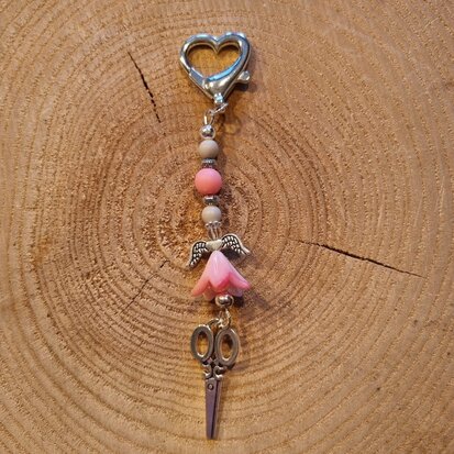 Scissor Fob with Lucky Angel - TAUPE/PINK